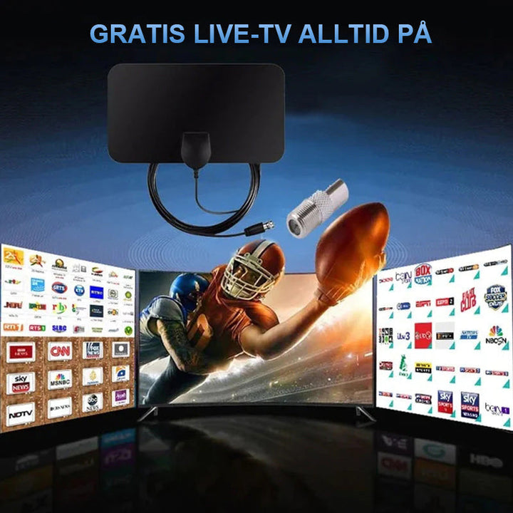 Essensielt TV-tilbehør: digital HDTV-antenne for optimal 4K-mottak og lokale kanaler.
