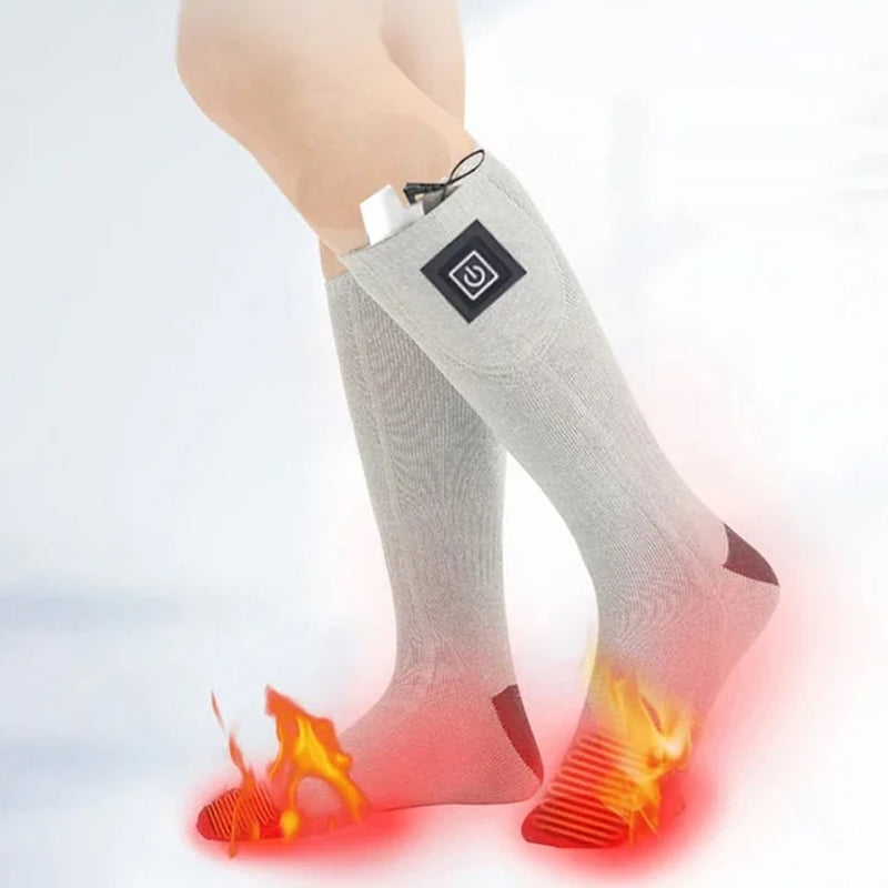 Unisex oppvarmede sokker med justerbar temperatur, ideelle for vintersport og utendørsaktiviteter.