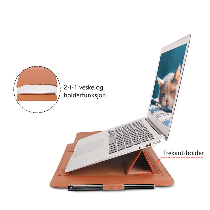 2-i-1 pc-veske: beskyttende futteral og bærbar laptopstøtte i ett praktisk tech-tilbehør.