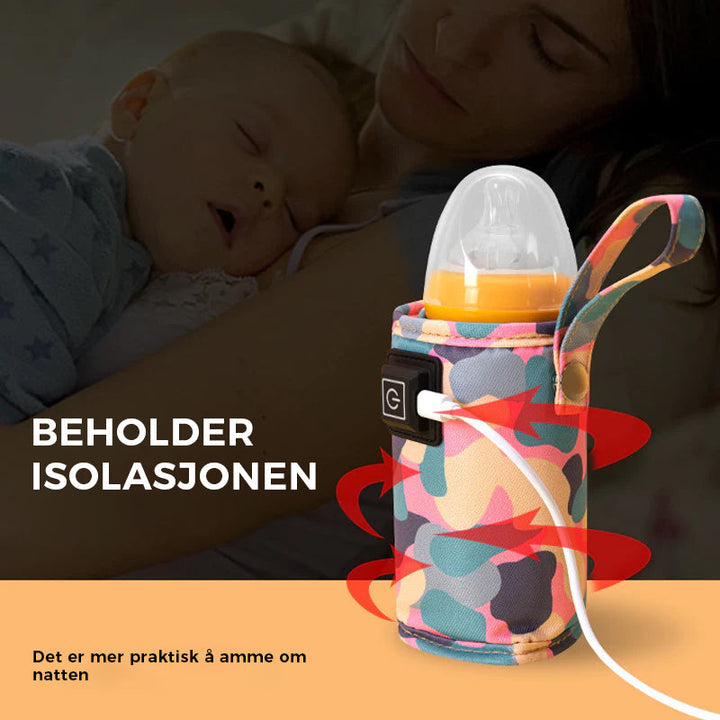 Kompakt flaskevarmer for babyer på tur, sikrer riktig temperatur med justerbar funksjon.