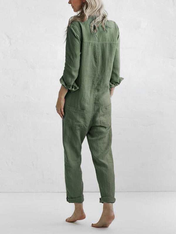 Dame uformell langermet jumpsuit i mykt stoff for komfortabel stil hver dag. Perfekt vår/høst antrekk.