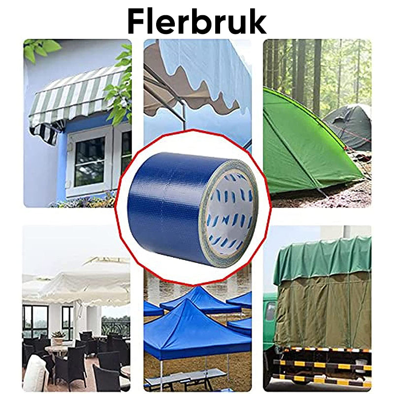 Varig presenningstape for vanntett reparasjon. Sterk, klebende tape til husholdningsutstyr og utendørs bruk.