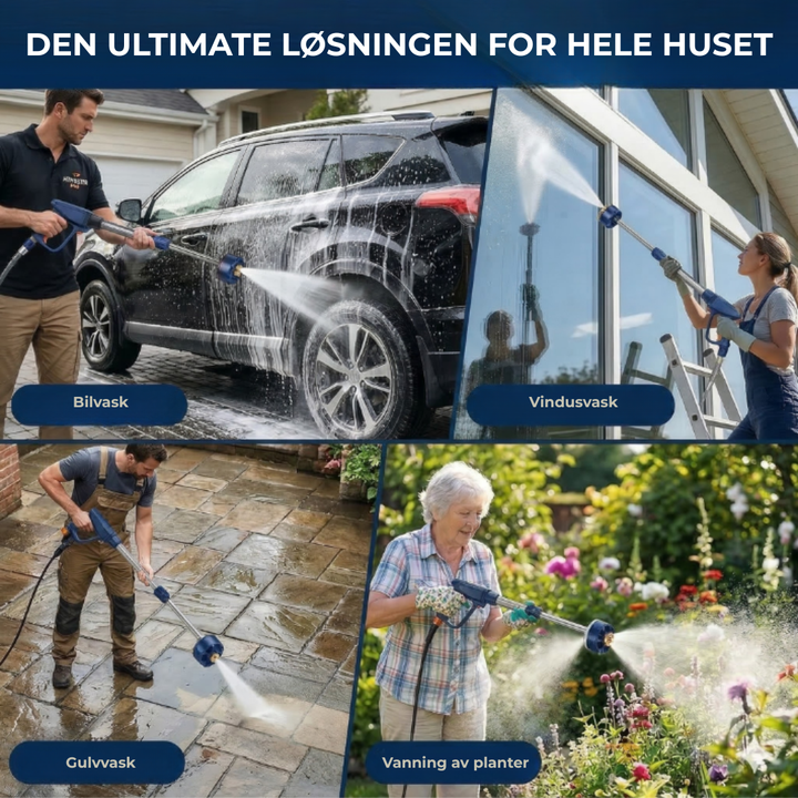 Effektiv bærbar høytrykksspyler i bruk til grundig bilvask, med kraftig spray for fjerning av smuss.