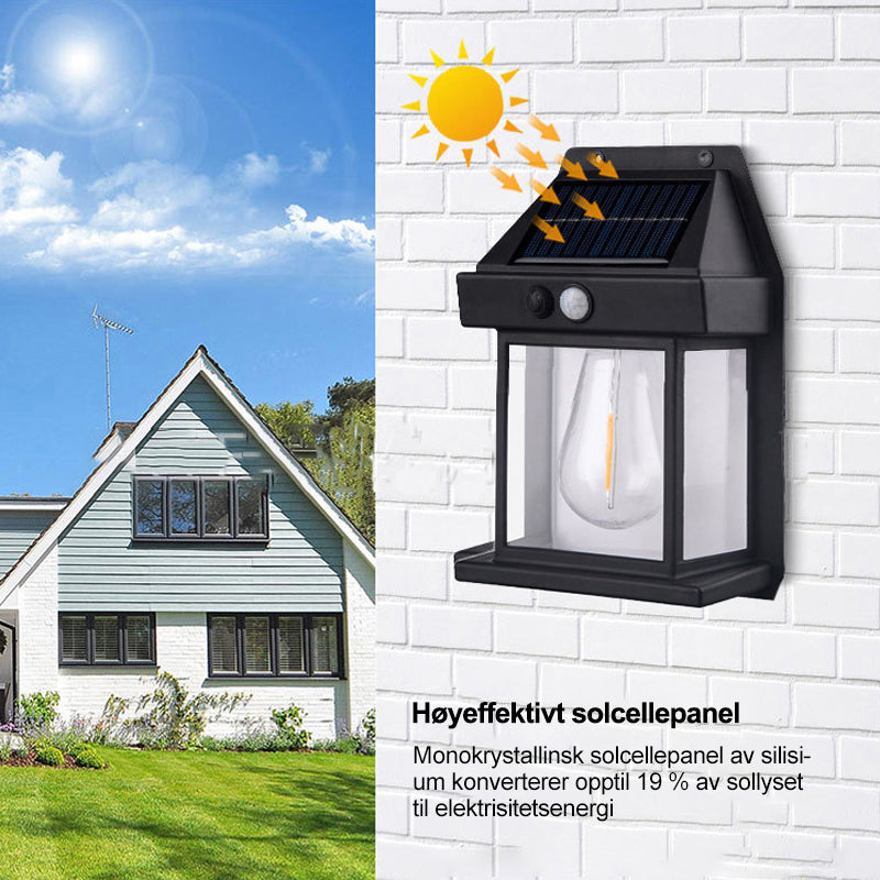 Utendørs sensorlys for inngangsparti og terrasse, med effektiv solcelleteknologi.