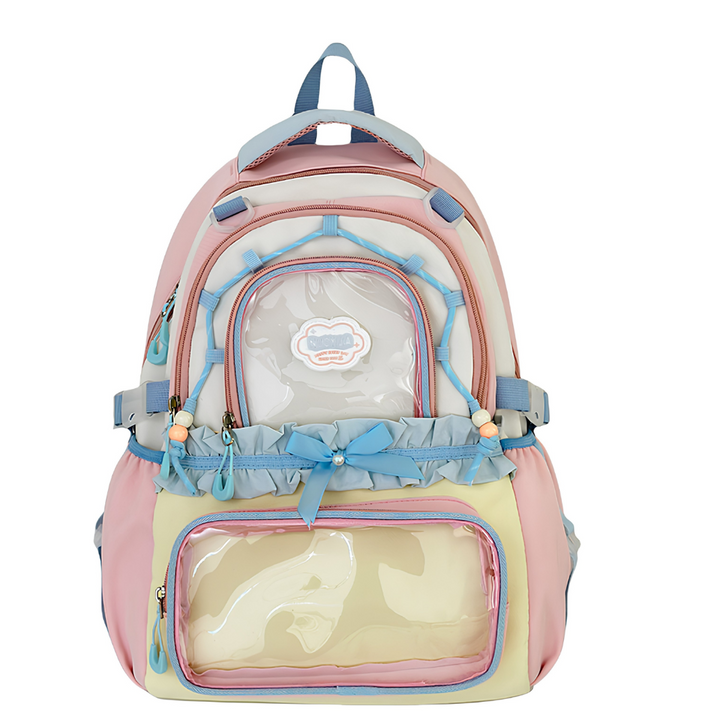 Sommerlig halvtransparent PVC ryggsekk for kvinner. Trendy og stilfull som reiseveske eller shoppingveske.