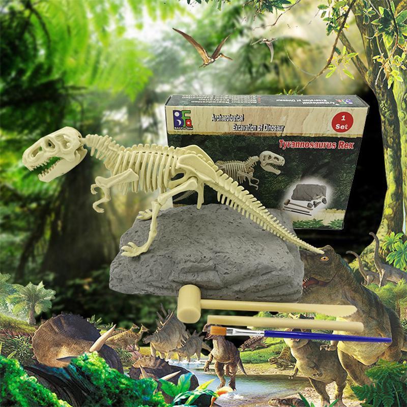 Spennende dinosaurfossil utgravningssett. Barn lærer arkeologi med denne DIY leken.