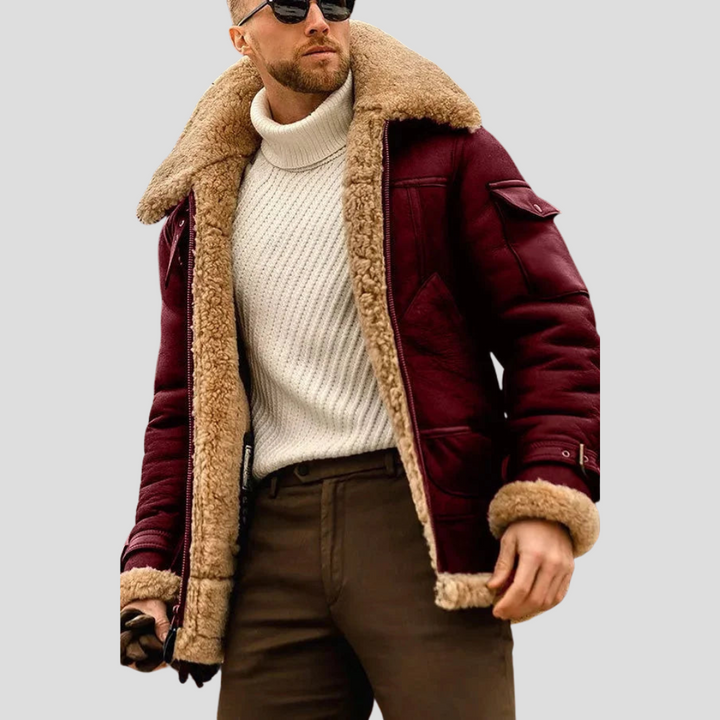 Elegant kamelfarget herrejakke, premium bikerstil for høst, med glidelås og funksjonelle lommer.
