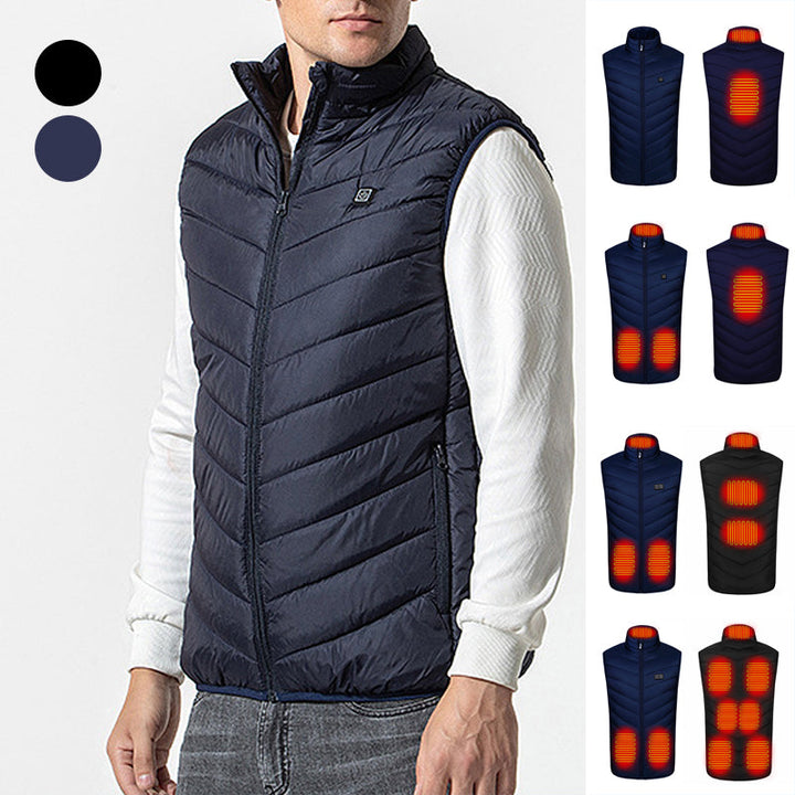 Grå unisex oppvarmet vest, ideell for arbeid ute eller lange turer i kulden.