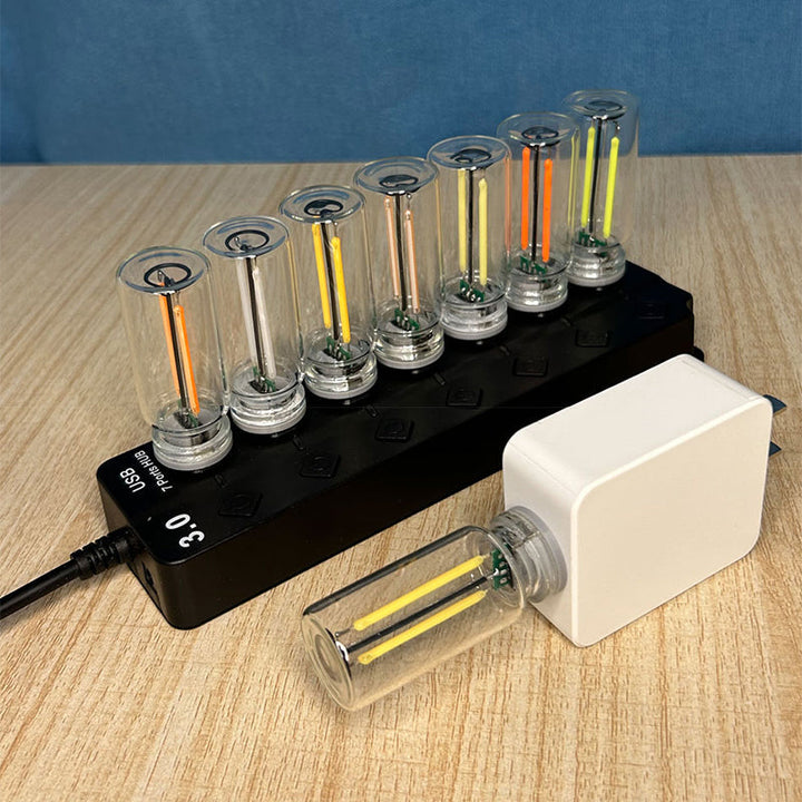 Portabelt fargerikt nattlys i glassflaske, USB-tilkobling, berøringsfunksjon for stemningsfull belysning.
