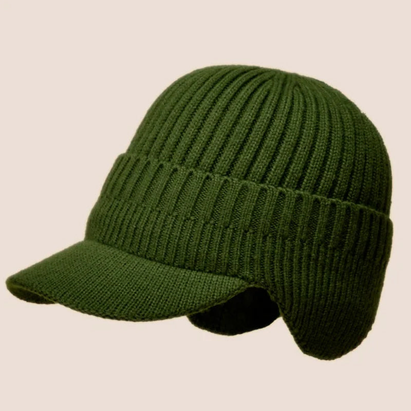Strikket akryl lue med ørebeskyttelse, unisex, for å holde hodet og ørene varme i kulda.