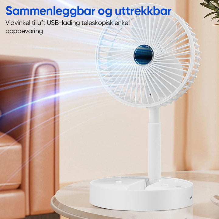 Oppladbar USB-vifte, teleskopisk og bærbar, gir behagelig luftstrøm hvor enn du er.