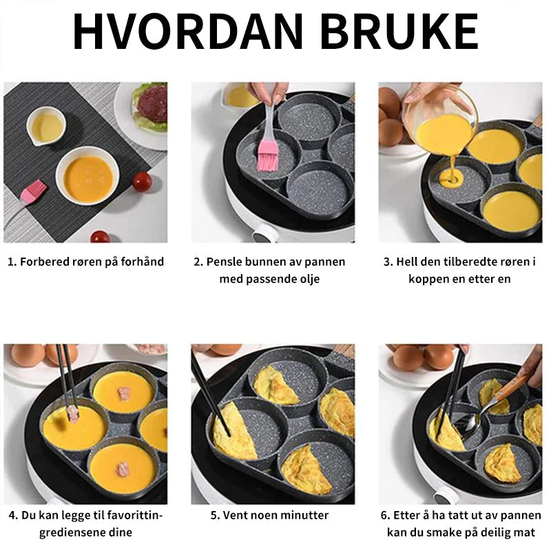 Fire-i-én stekepanne, et smart og effektivt multifunksjonelt kokekar. Allsidig non-stick kjøkkenutstyr i aluminium.
