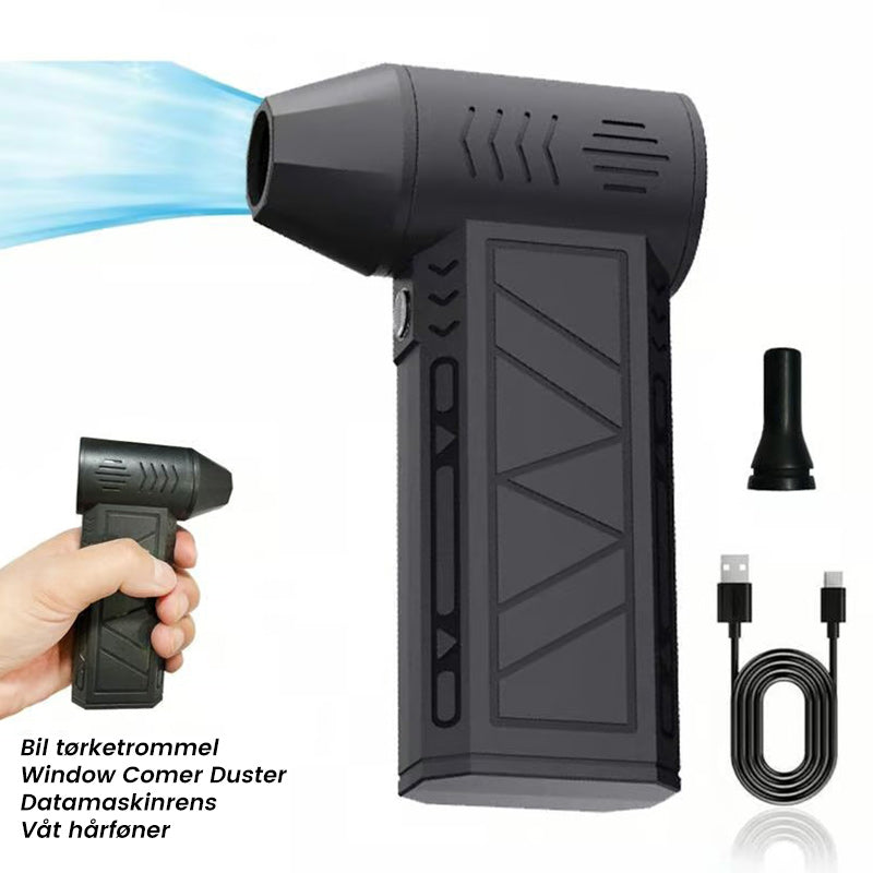 Rask rengjøring med mini jetvifte. Effektiv bærbar turbo luftblåser for bil, hjem og verksted.