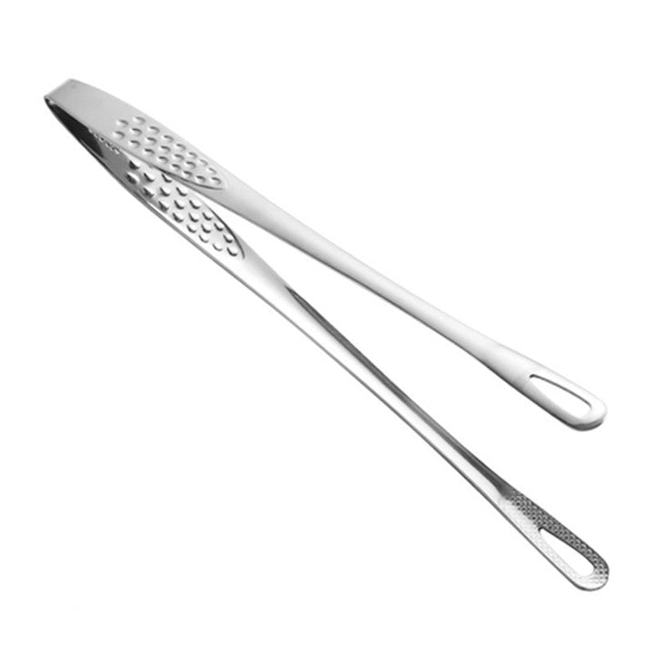 Lang grilltang i rustfritt stål for sikker håndtering av mat ved varm grill.