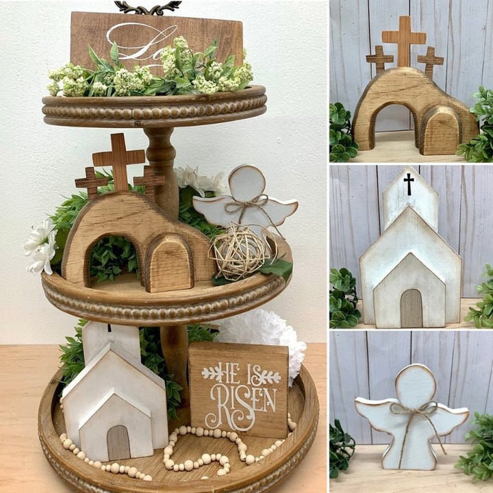 Religiøst påske brettsett med Jesus grav-motiv, vakker kristen påskepynt for hjem og kirke.