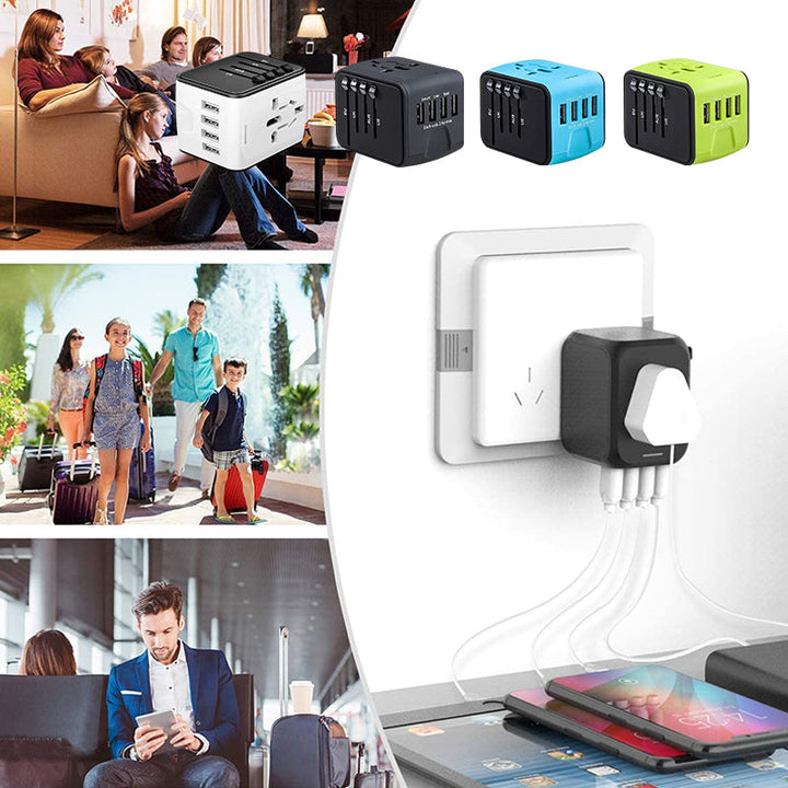Smart reiselader som gjenkjenner enheter, universell adapter med sikkerhetsfunksjoner.