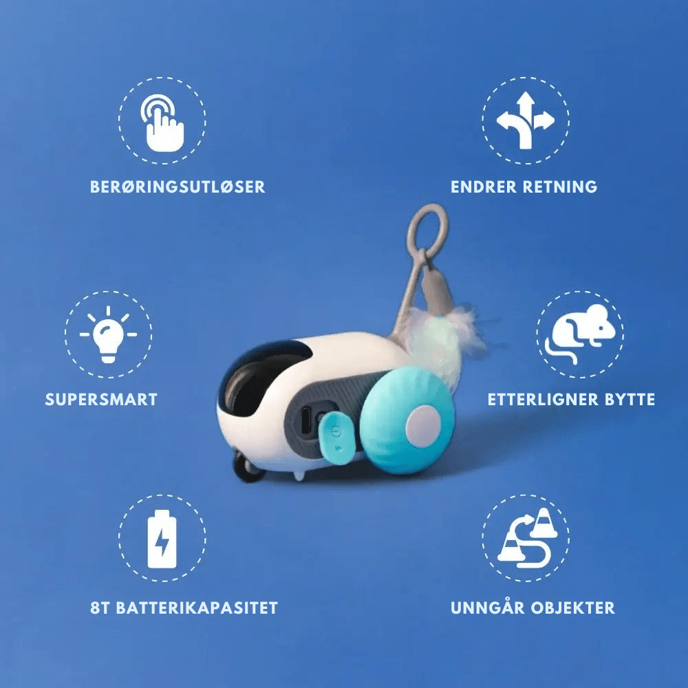 Moderne PurrBot 2.0 interaktiv dyreleke, robust og trygg for alle katter.
