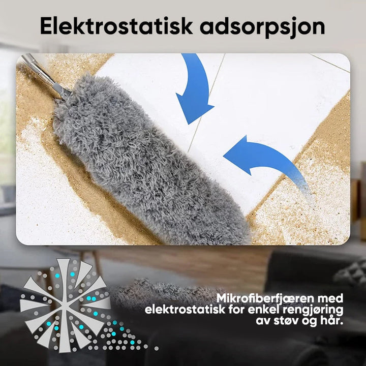 Robust uttrekkbar støvkost med vaskbar mikrofiber for langvarig bruk.