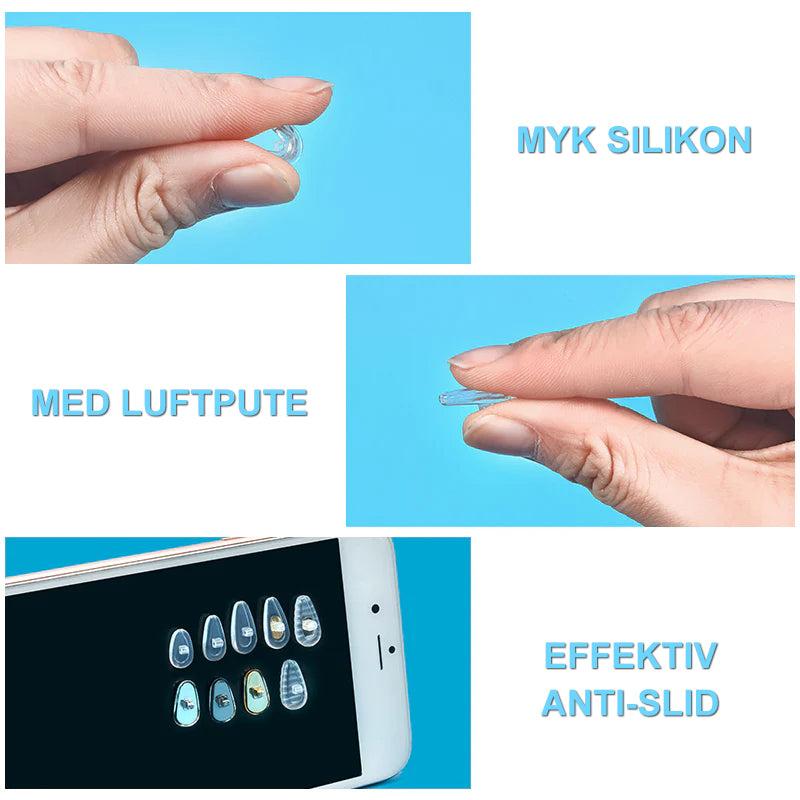 Ergonomiske silikon neseputer som reduserer trykk og øker brillekomfort. Viktig vedlikehold for alle briller.