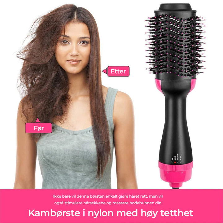 Kontrollknapper på hårføner og volumstyler. Enkel justering av varme og hastighet for optimal hårstyling.