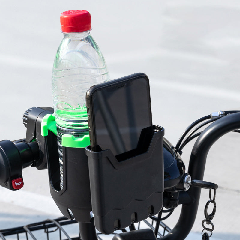 Robust sykkelkoppholder med integrert telefonholder. Drikke- og mobilholder for tursykkel eller bysykkel.