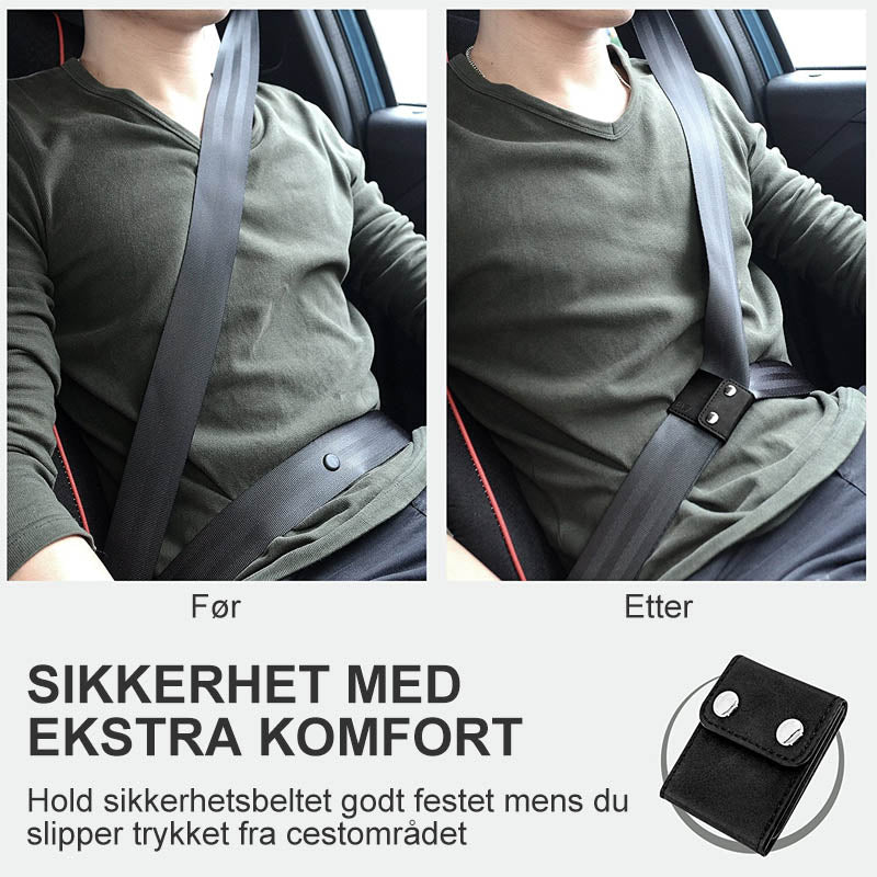 Forbedret bilsikkerhet med bilbeltejustering. Holder beltet riktig plassert for barn og voksne under kjøring.