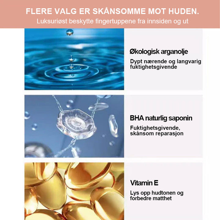Hånd holder Revitaliserende Neglevekstolje, fremmer sunn neglepleie og styrker neglene.