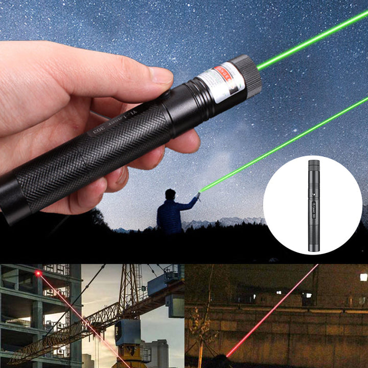 Oppladbar laserpeker og lommelykt for utforskning, camping og jakt. Grønn og rød laser.