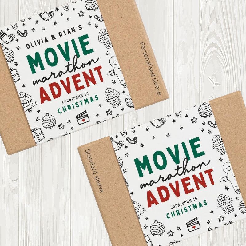 Gjenbrukbar adventskalender familie, valg mellom spennende film- eller musikk-tema til jul.