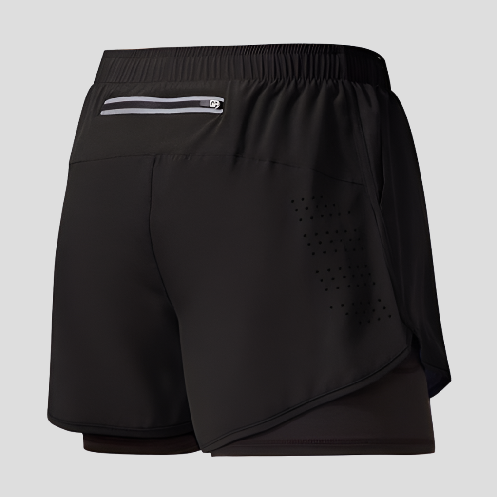 Lett og hurtigtørkende herre treningsshorts med glidelåslomme. Optimal komfort for løping og fitness.