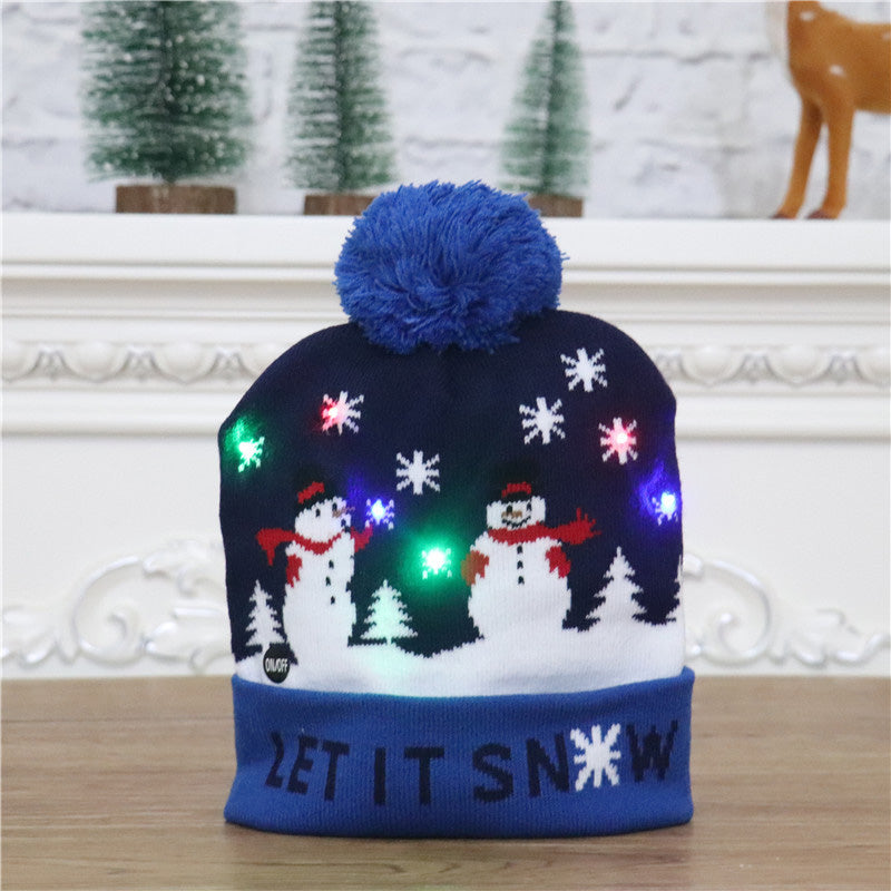 Julelue med LED, varm og myk strikket lue for festlig vintermoro.