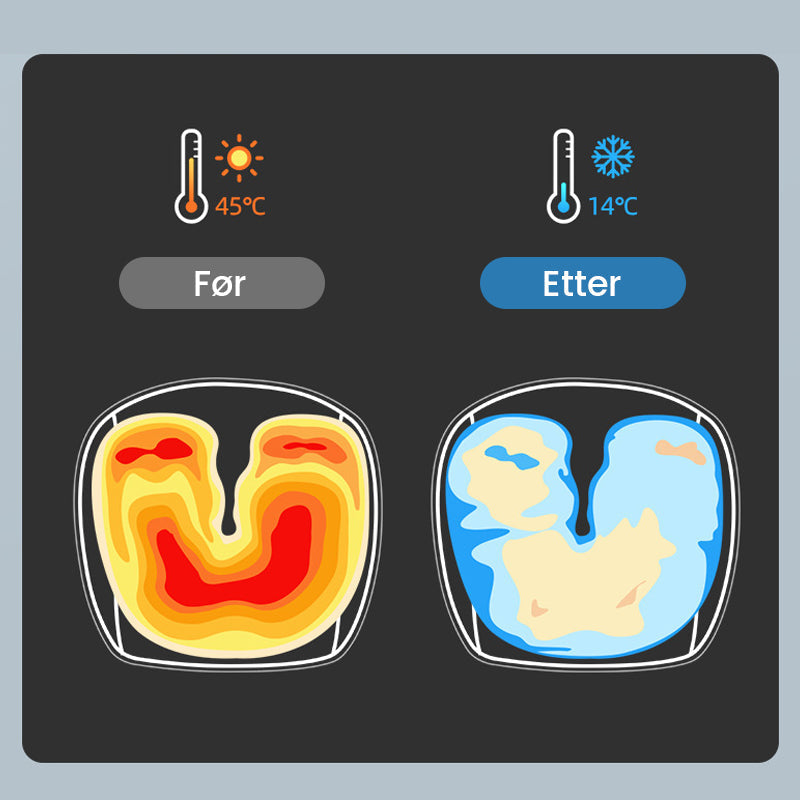 Pustende bilsete-kjølepute med aktiv ventilasjon. Optimal komfort i bilens interiør.