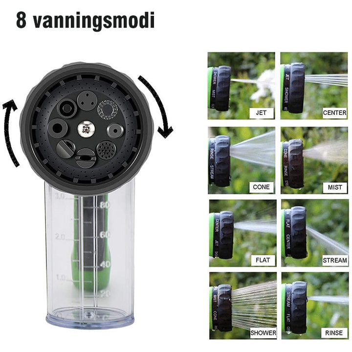 Skumpistol koblet til hageslange, perfekt for effektiv bilvask og generell rengjøring av kjøretøy.