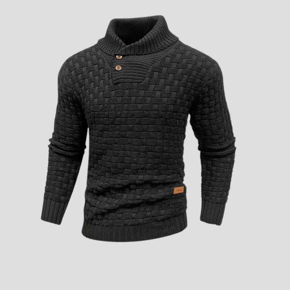 Elegant herregenser med halv krage og knappestolpe. Stilfull, langermet genser for hverdag og casual anledninger.