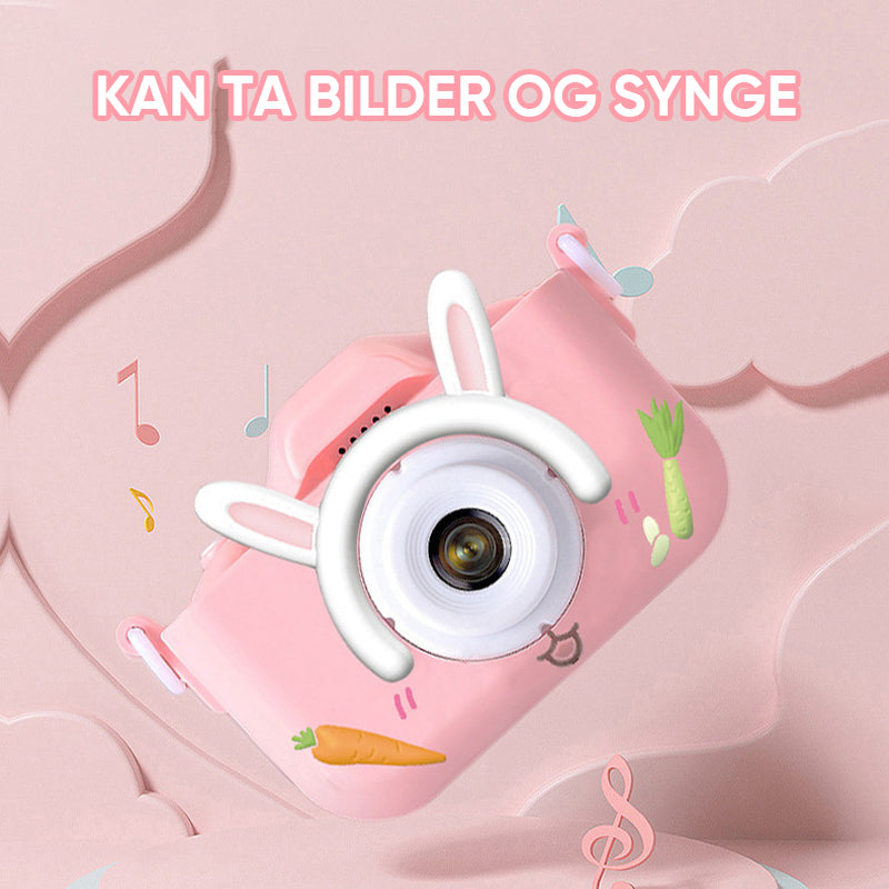 HD dobbeltkamera for barn i rosa, blå og lilla. Perfekt for kreativ lek og fotografering.