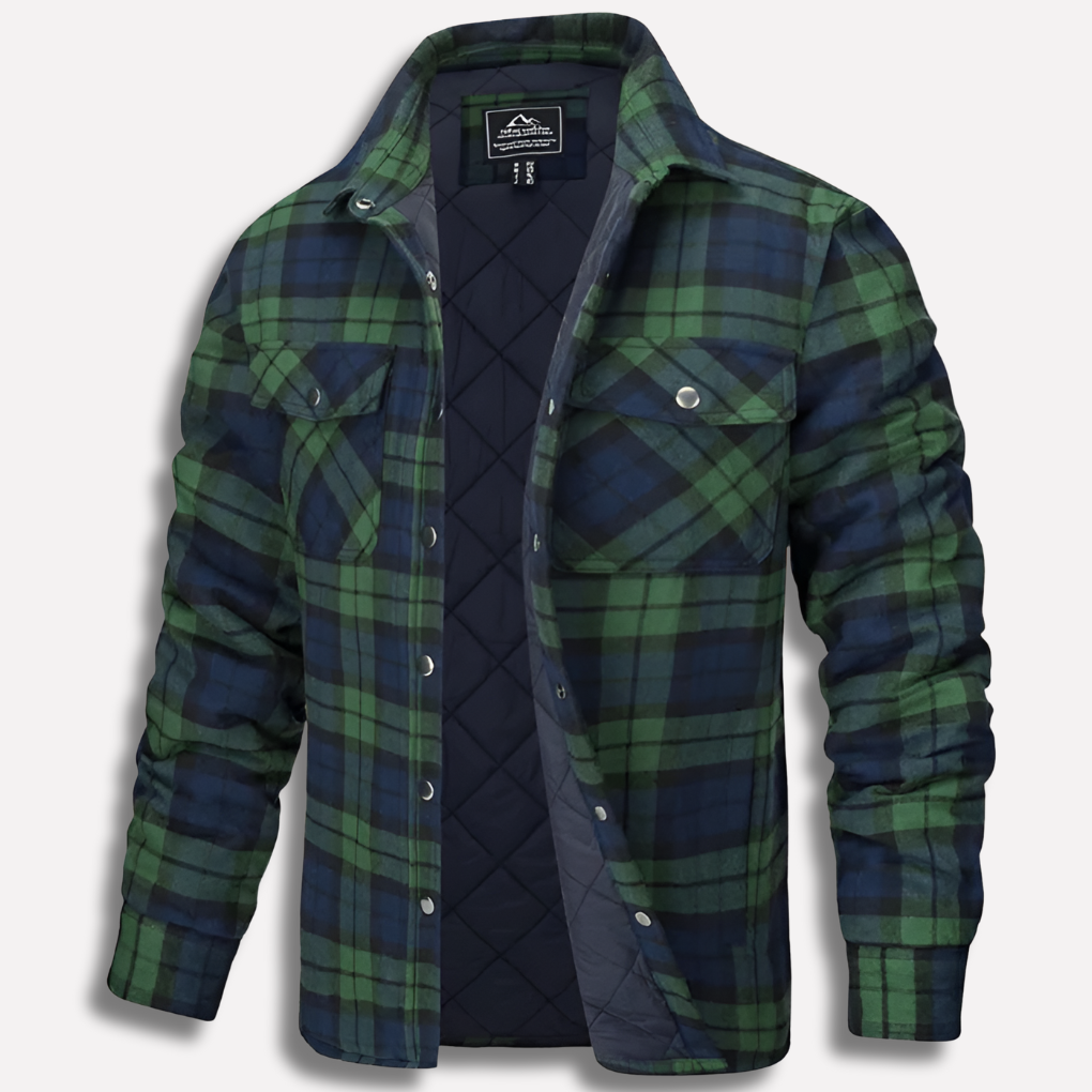 Herre flanellskjorte i rutete bomull, helfigur. Varm og slitesterk skjorte for hverdags- og lumberjack-stil.