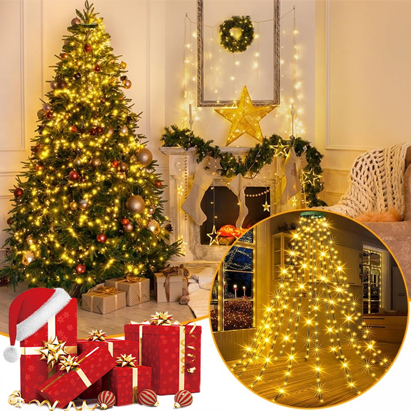 USB-drevet fossefall juletrelys med ring, fleksibel LED-belysning for innendørs/utendørs julestemning.
