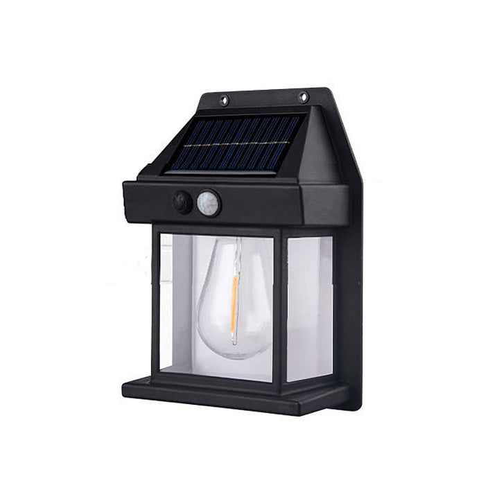 Solcelledrevet LED utendørs vegglampe med bevegelsessensor, IP65 og energibesparende.