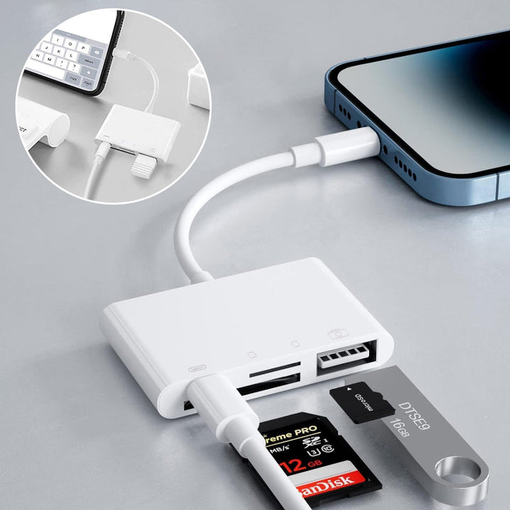 Plug and play mobil kortleser for alle minnekort, forenkler dataoverføring til telefon/nettbrett.