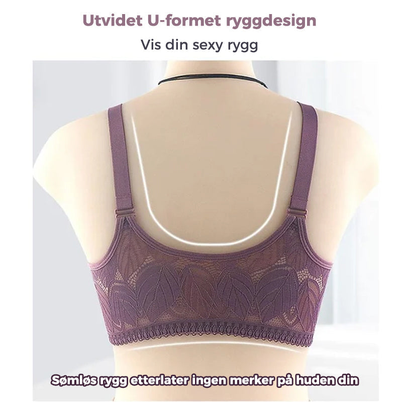 Komfortabel trådløs plus size BH med glidelås foran, perfekt for hverdagsbruk og lett aktivitet.