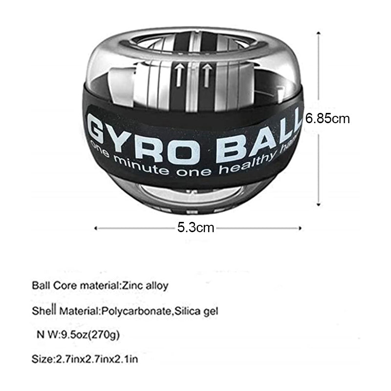 Svart gyroskopisk håndtrener med innebygde LED-lys, ideell for grep- og underarmstrening. Styrk musklene.