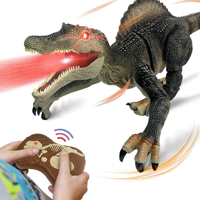 Fjernstyrt Velociraptor leketøy, realistisk design, lysende øyne & vannspray.