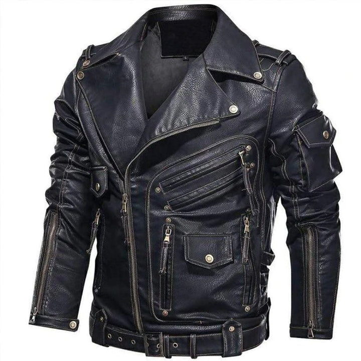 Menns motorsykkeljakke i vintage stil, PU-skinn. Slitesterk og stilren overgangsjakke for herre.
