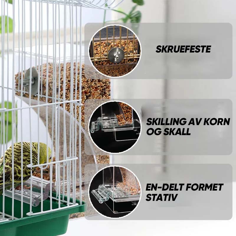 Moderne sølefri fuglemater, gjennomsiktig design for enkel overvåking av matnivå.