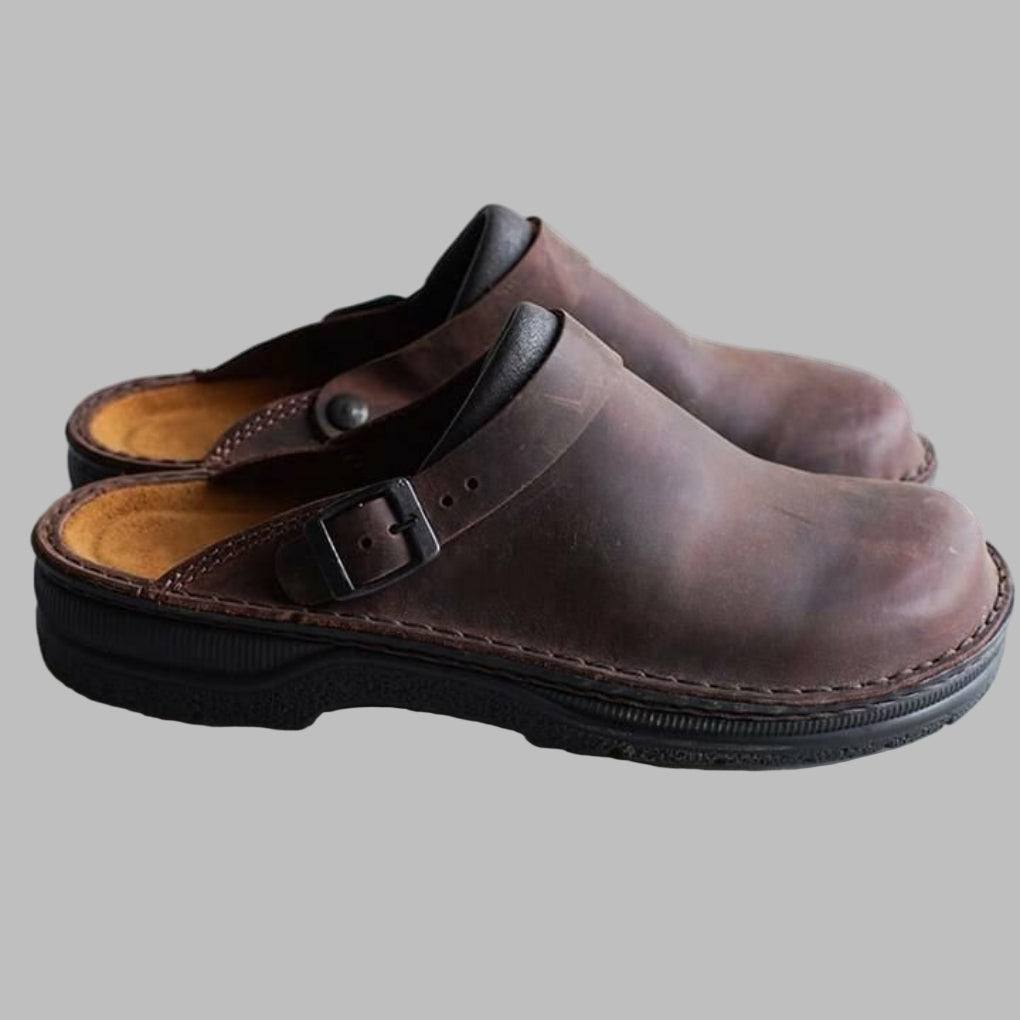 Herre slip-on tresko i syntetisk for hverdags- og fritidskomfort. Behagelige hagesko for menn.