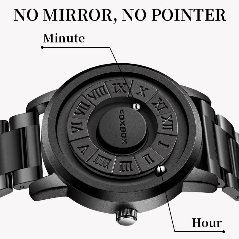 Vannbestandig herreklokke med elegant 40 mm urkasse og magnetisk tidvisning.