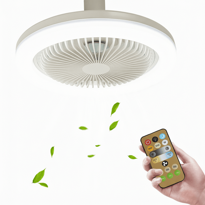 Moderne takvifte med integrert LED-lys og fjernkontroll, perfekt for stue eller soverom.