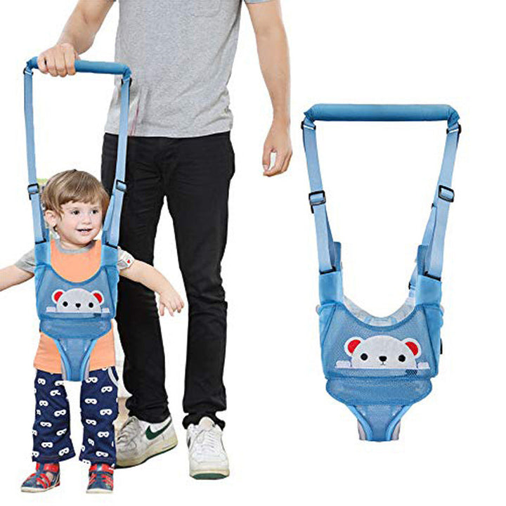 Hvit/grå baby gåhjelp som gir trygghet og støtte når barnet øver på å gå selv.
