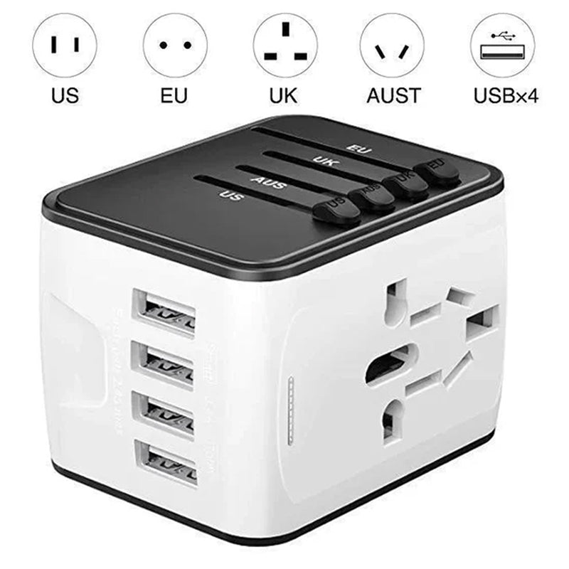 Globetrotter reisetilbehør: Universell strømadapter med USB-lading for alle kontinenter.