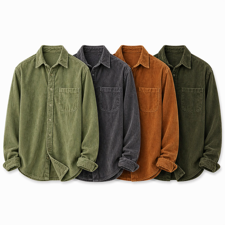 Herreskjorte i brun kordfløyel, vintage langermet design for en klassisk casual stil, perfekt for høst og vår.